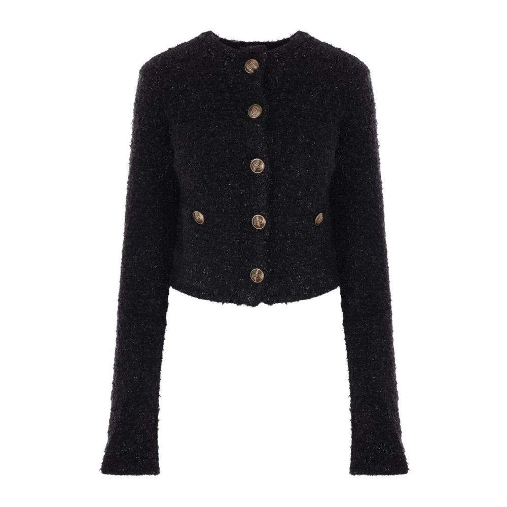 Balenciaga Women's Black Textured Knit Cropped Top - Tweed Jackets - M - Jackets