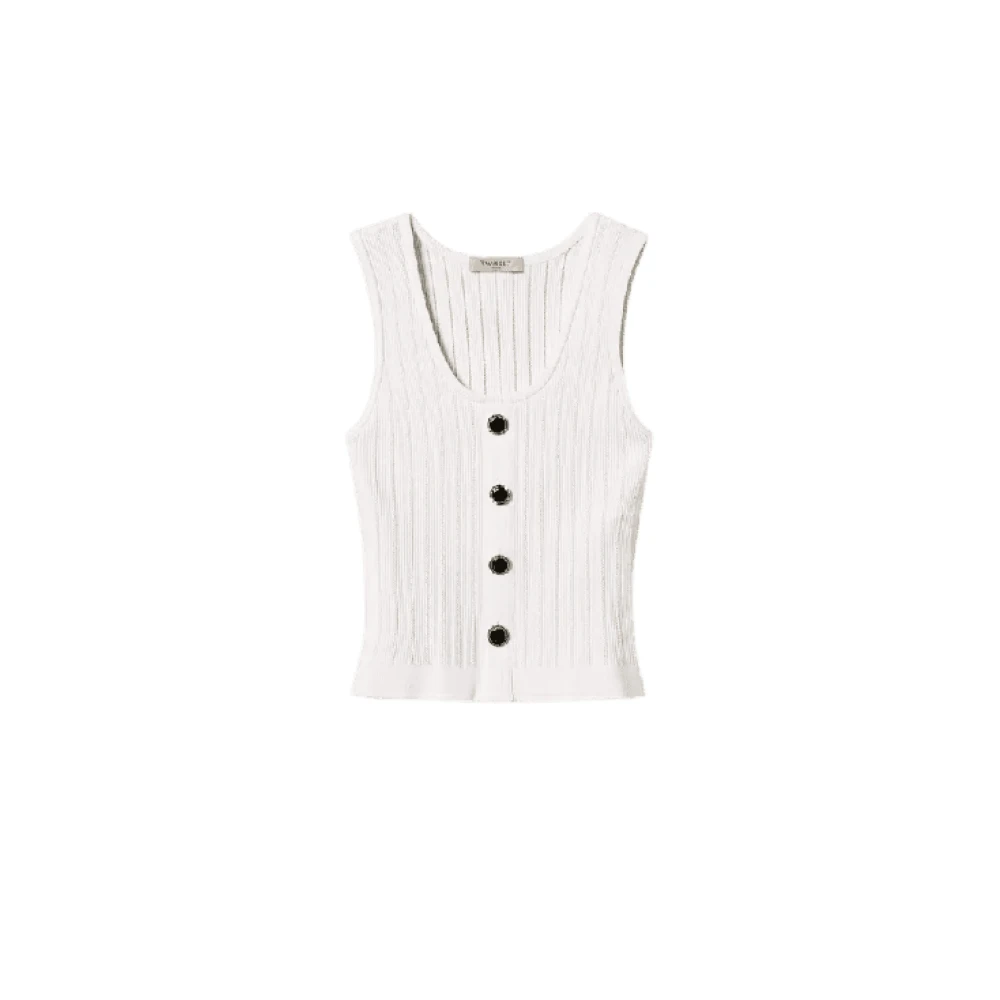 Twinset Witte Gebreide Knoop Top Aansluitend Model White Dames