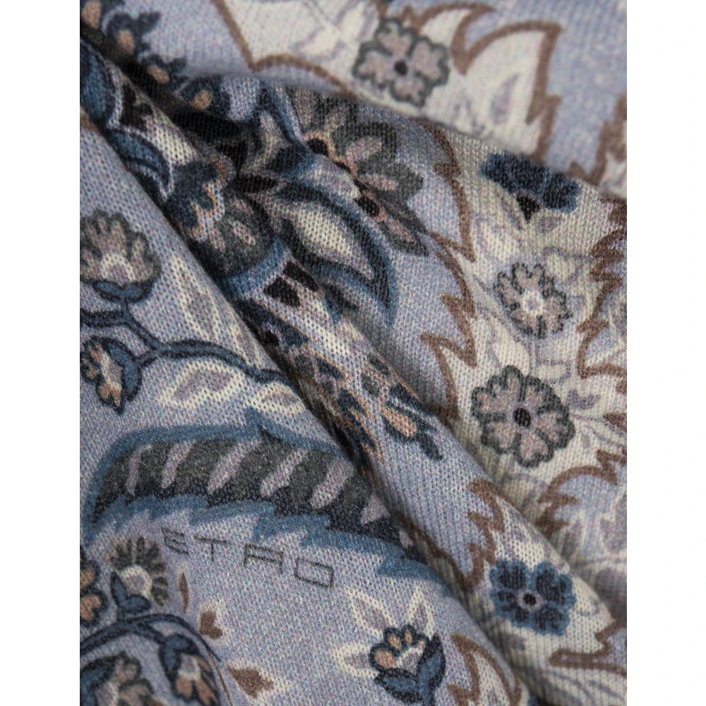 ETRO Blauwe Bloemen Paisley Zijde Kasjmier Trui Multicolor Heren