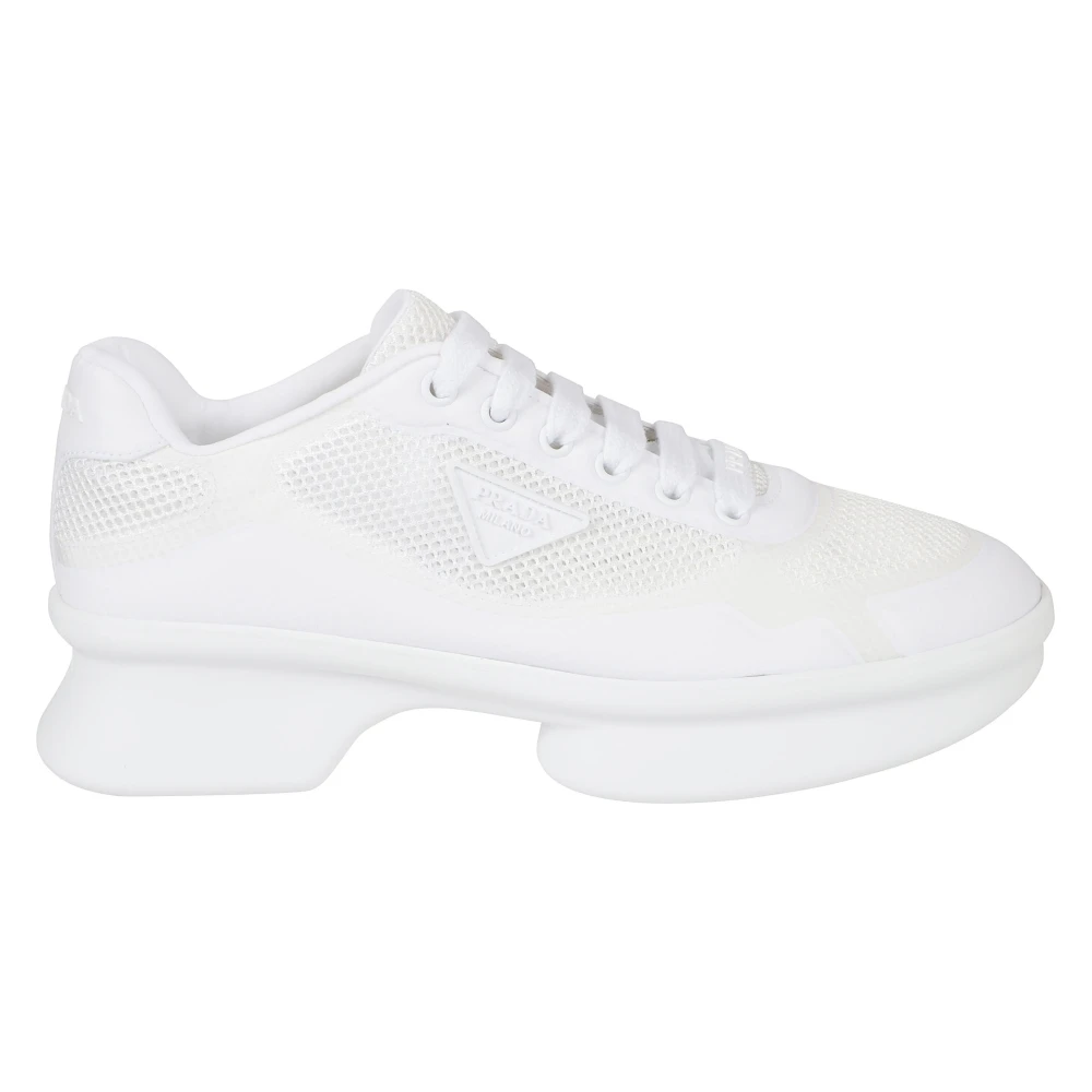 Prada Mesh-Panel Sneakers met veters Dames Schoenen Wit