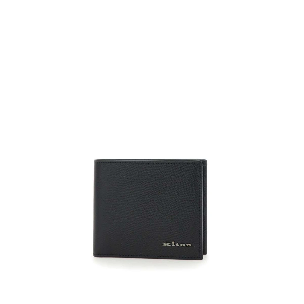 Kiton Heren Leren Portemonnee Zwart Kaartsleuven Black Heren