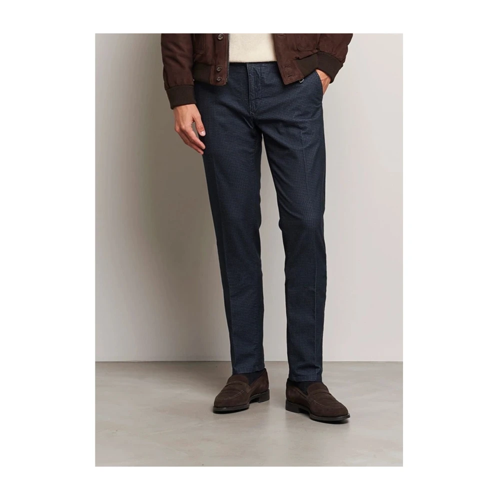 Incotex Blauwe Houndstooth Slim Katoenen Broek Blue Heren