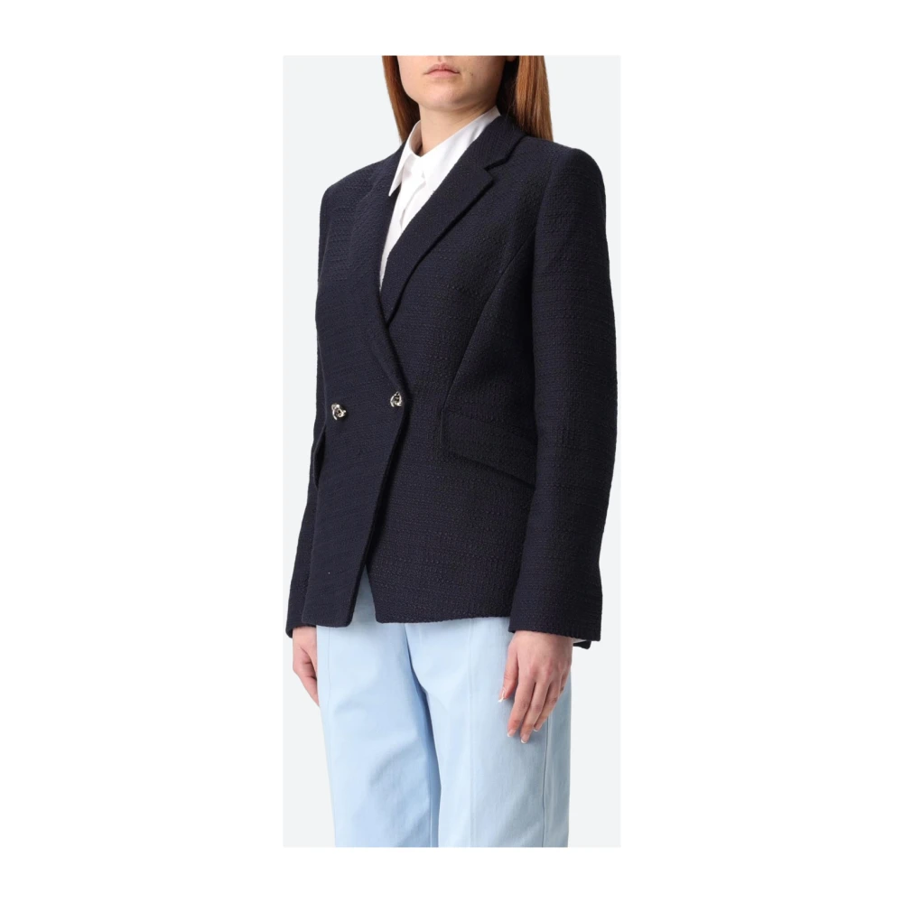 Hugo Boss Tweed Katoenen Blazer Klassieke Pasvorm Blue Dames