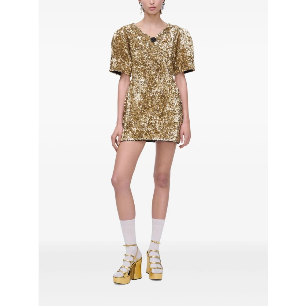 Marc Jacobs Gouden Paillet Hals Gebreide Jurk Yellow Dames