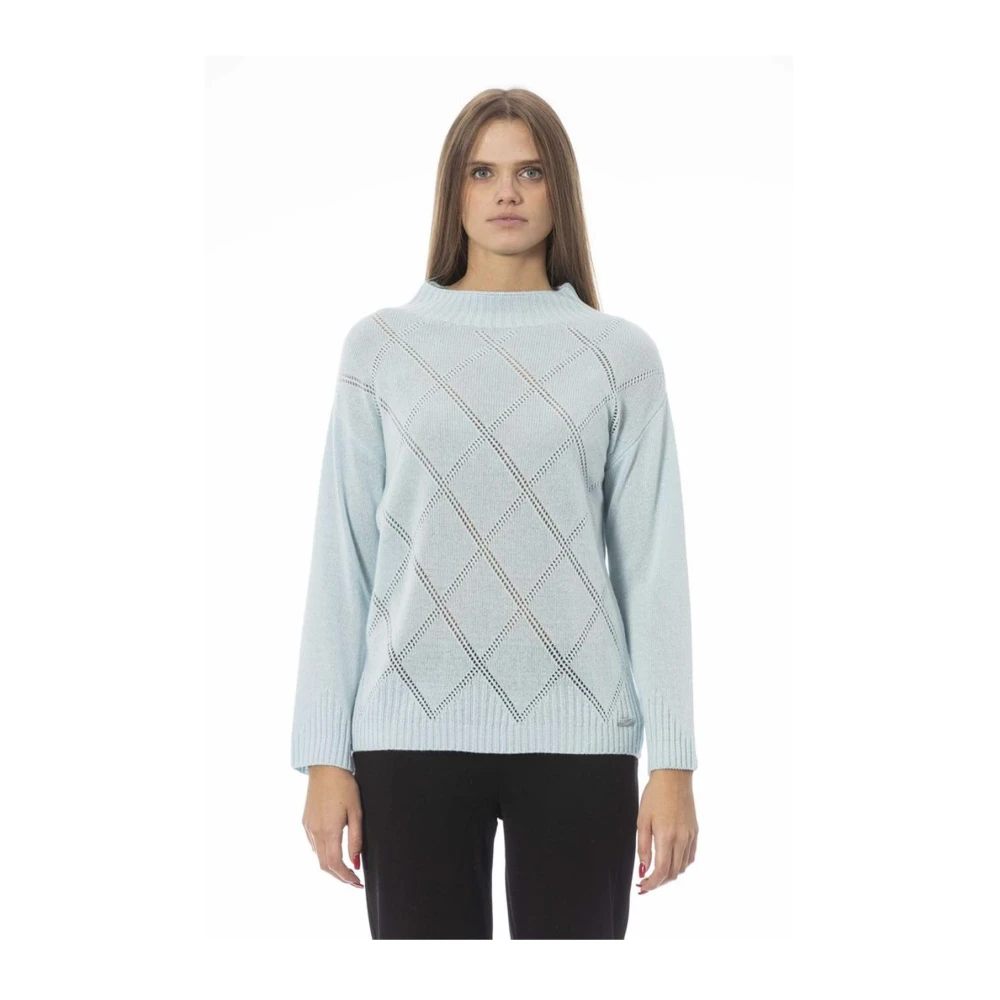 Baldinini Blauwe wollen trui met ribdetails Blue Dames