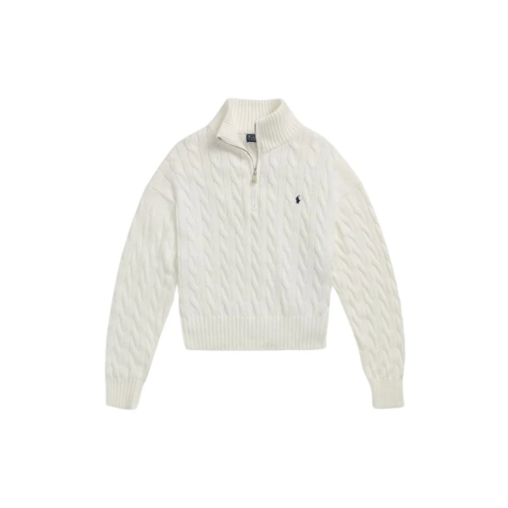 Polo Ralph Lauren Twist Stickad Halv-Zip Tröja White, Dam