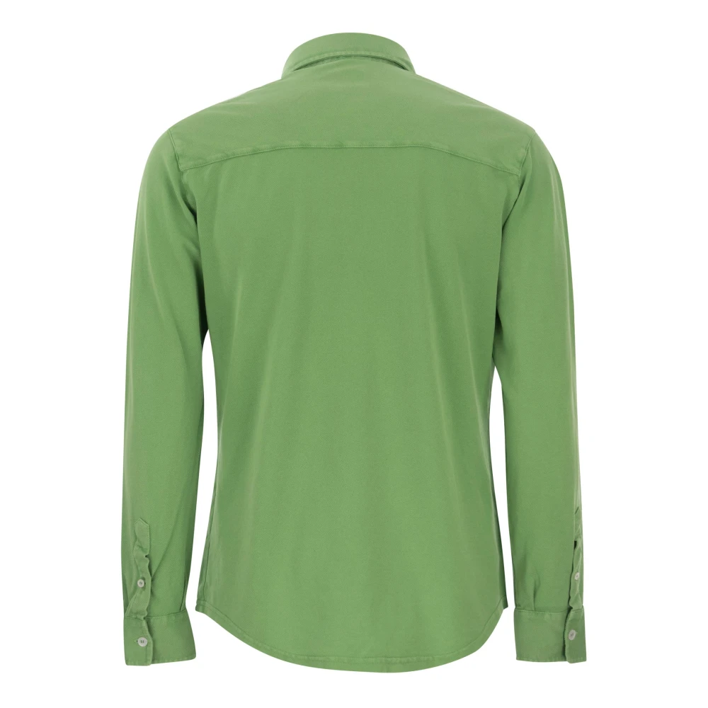 Fedeli Katoenen Piqué Shirt met Ronde Onderkant Green Heren