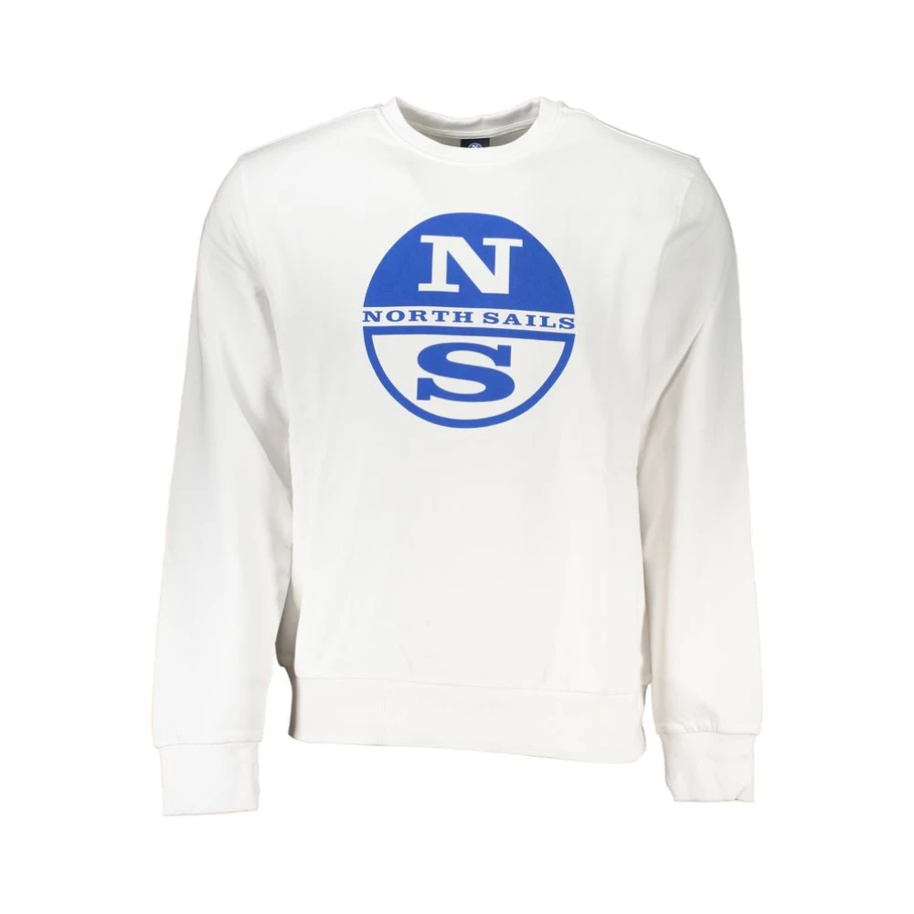 North Sails Men's White Sweatshirts,, Cotton Sweatshirt With Print Logo Extra Large