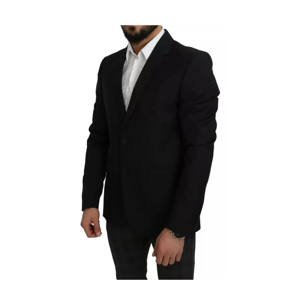 Dolce & Gabbana Zwarte wollen blazer Slim Fit Notch Black Heren