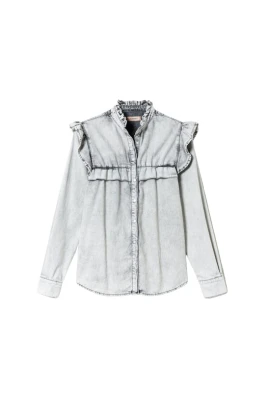 Denim Skjorta med Volanger