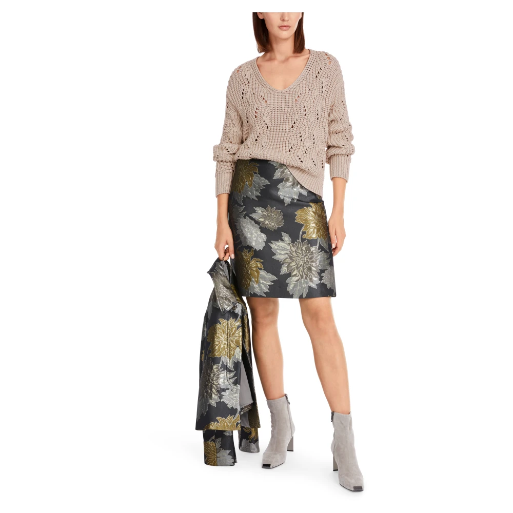 Marc Cain Grob Gebreide Pullover met V-Hals Beige Dames
