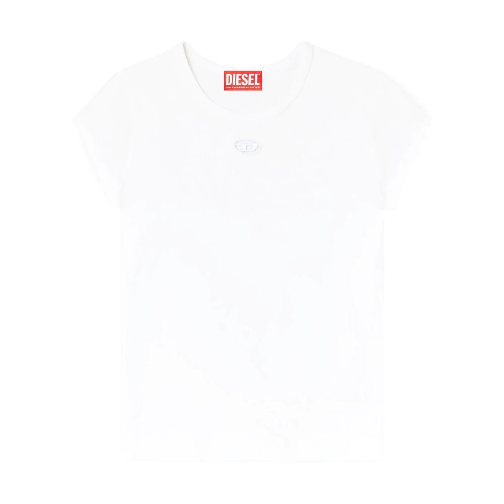 Diesel Women's White T-Shirts, S, Cotton Logo T-Shirt