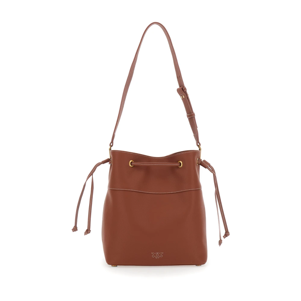 pinko Bruine Bucket Bag met Metallic Love Birds Logo Brown Dames