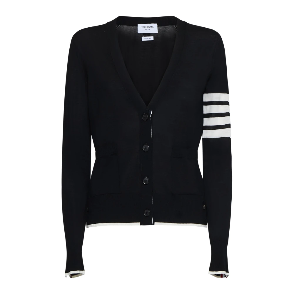 Thom Browne Zwarte Cardigan Sweater met Strepen Black Dames