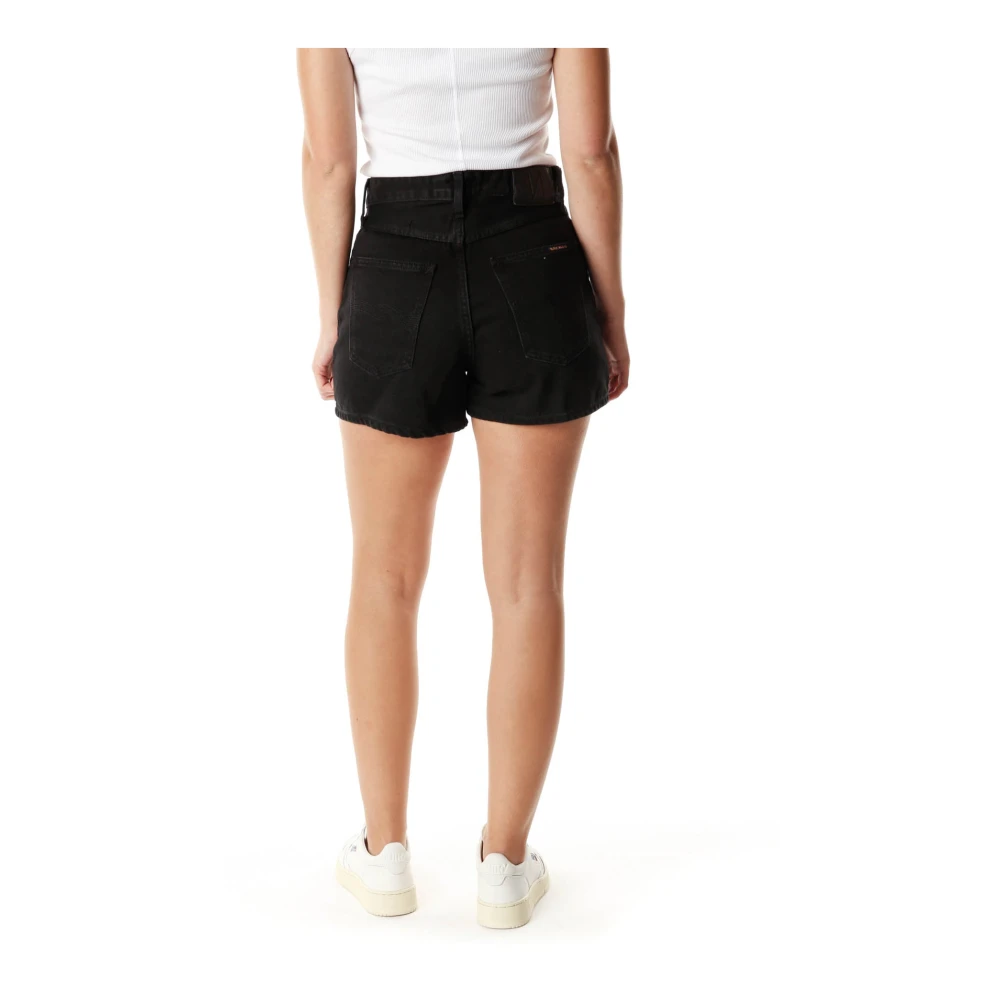 Nudie Jeans Hoge Taille Wijde Pijp Denim Shorts Black Dames