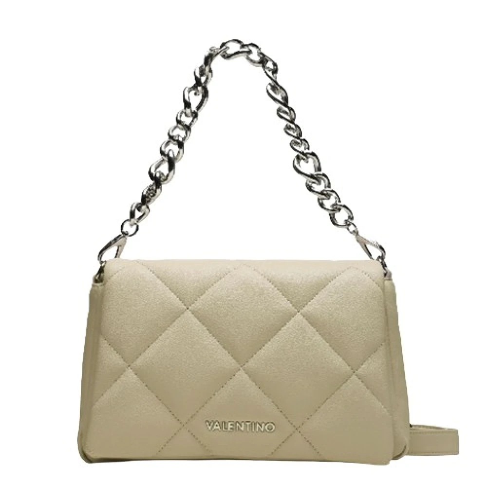 Valentino by Mario Valentino Beige Gewatteerde Schoudertas met Zilveren Accenten Beige Dames
