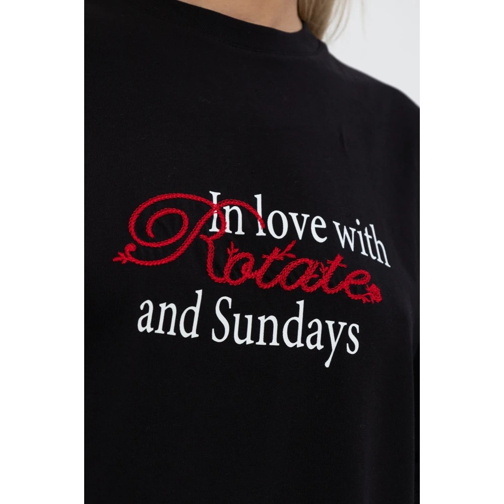 Rotate Birger Christensen T-shirt met Logo Black Dames