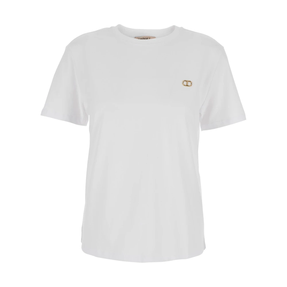 Twinset Wit T-shirt met metalen logoplaquette White Dames