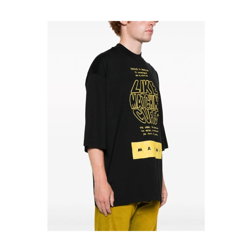 Marni Slogan Print Katoenen T-Shirt Black Heren