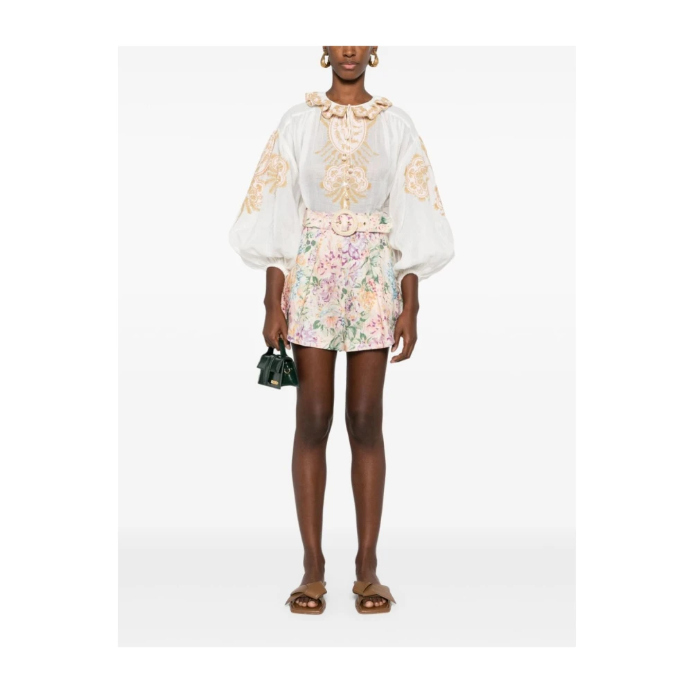Zimmermann Bloemenprint witte blouse met ruches White Dames
