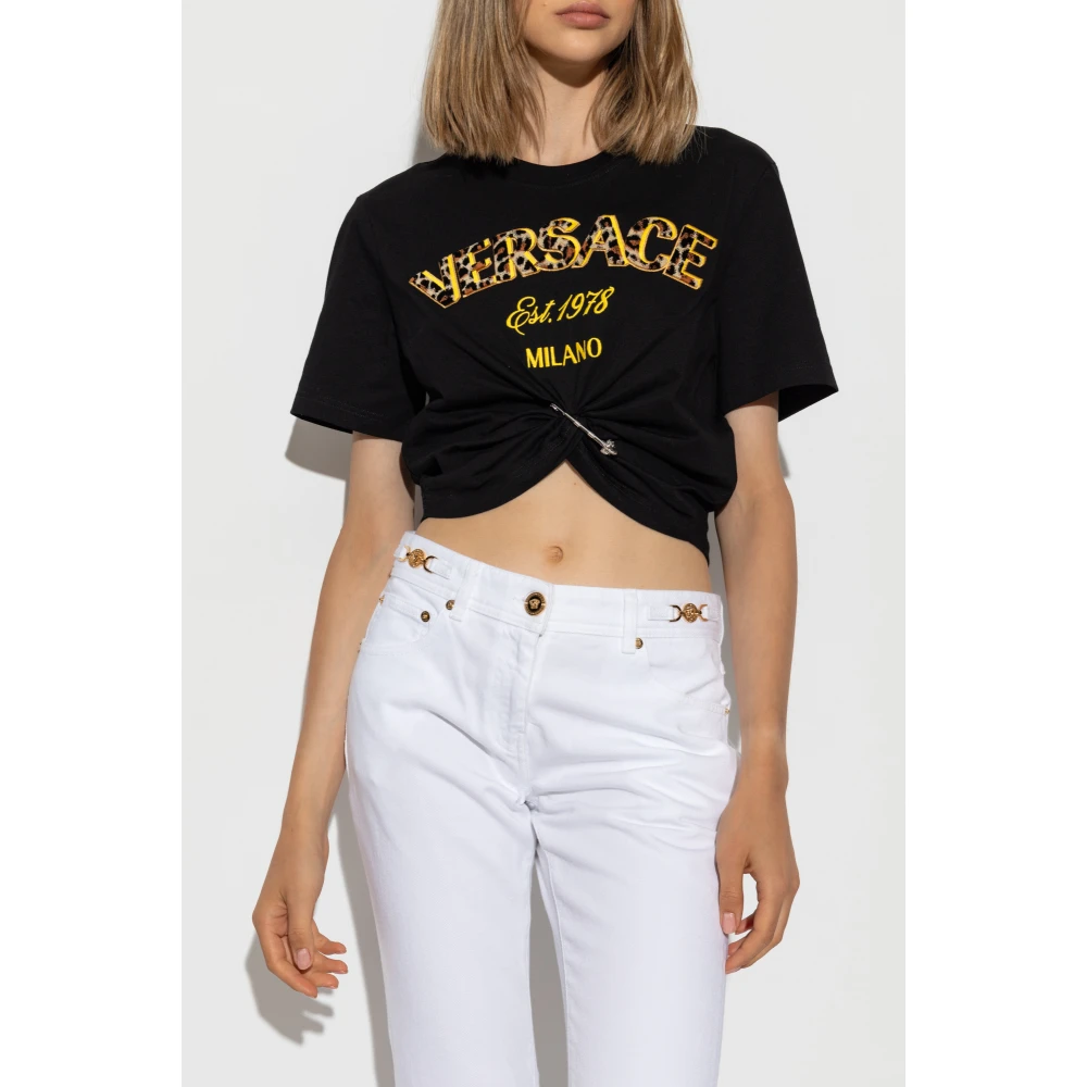 Versace T-shirt met applicatie Black Dames