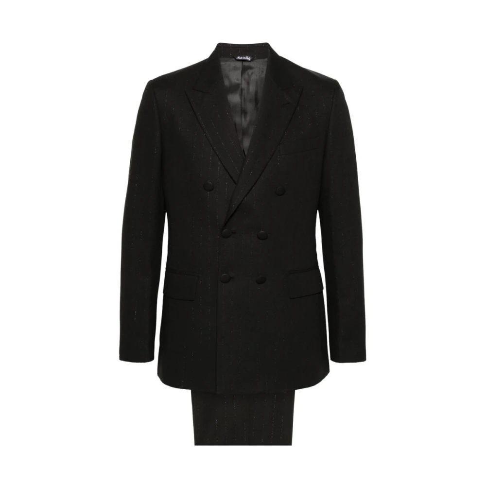 Reveres 1949 Pinstripe Double-Breasted Blazer en Broek Black Heren