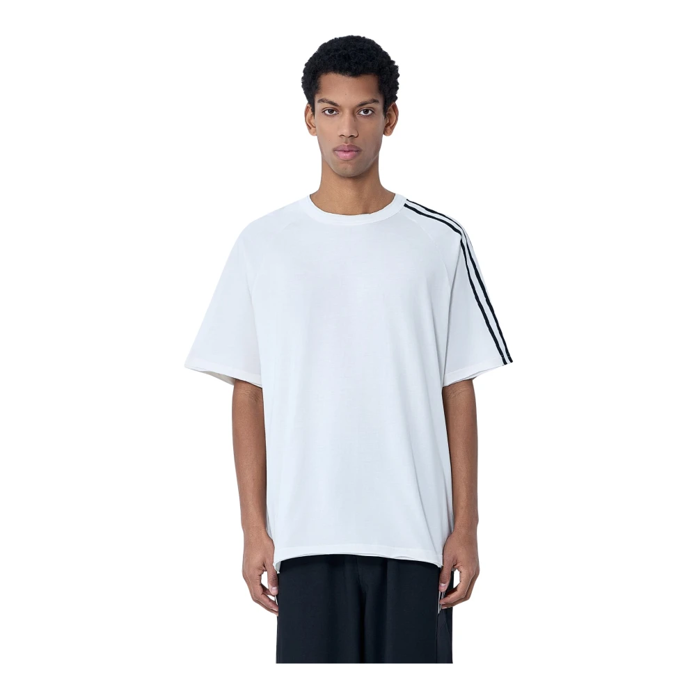 Y-3 Men's White Striped Shoulder Cotton T-Shirt - T-Shirts - Xs - Tops