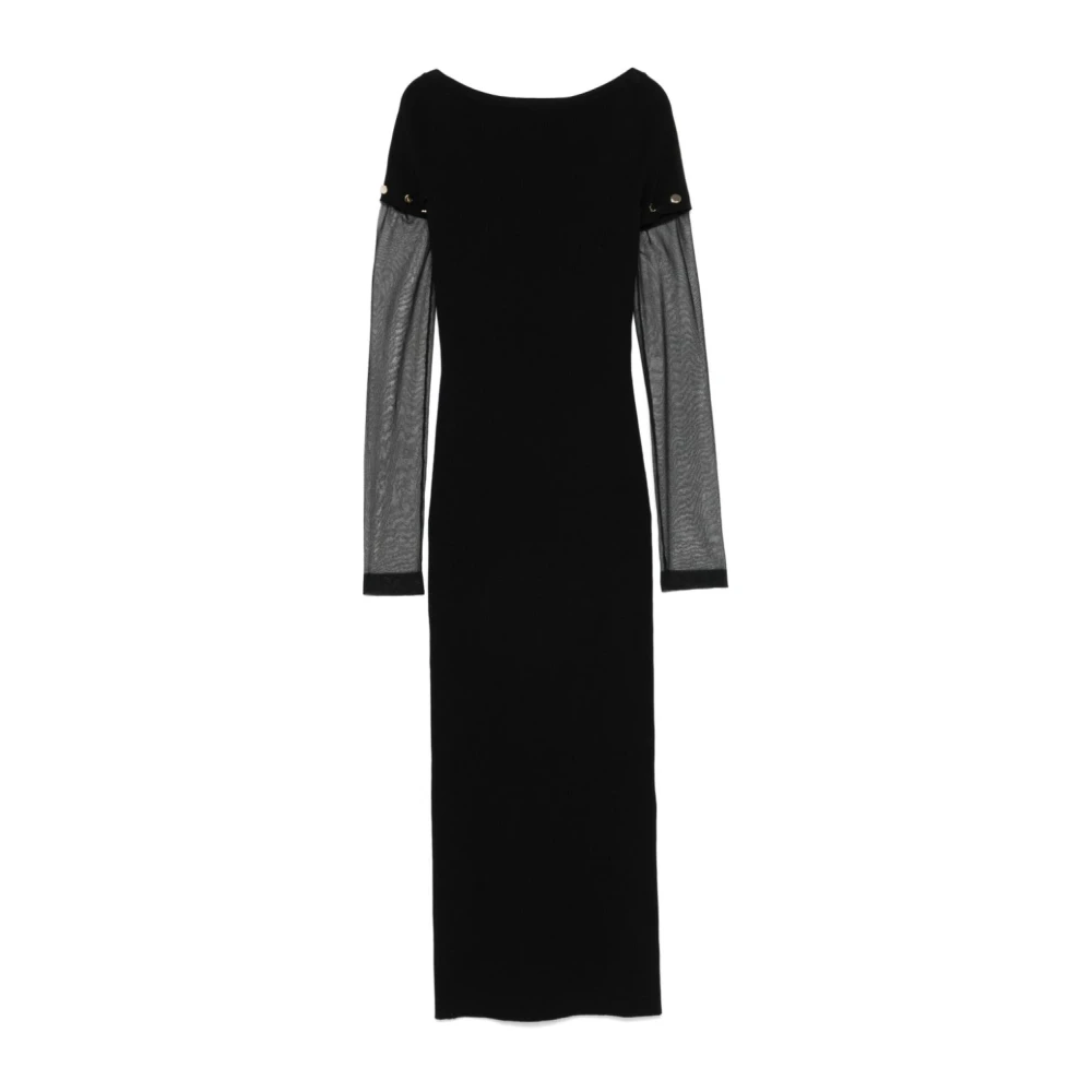 Sportmax Women's Black Maxi Dresses, S, Detachable Sleeves Boat Neck Dress