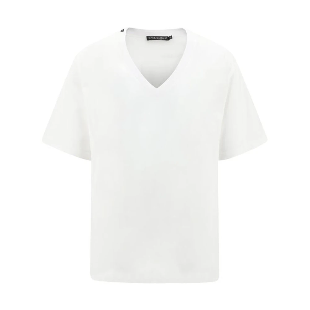 Dolce & Gabbana Monokrom Bomull V-ringad T-shirt White, Herr