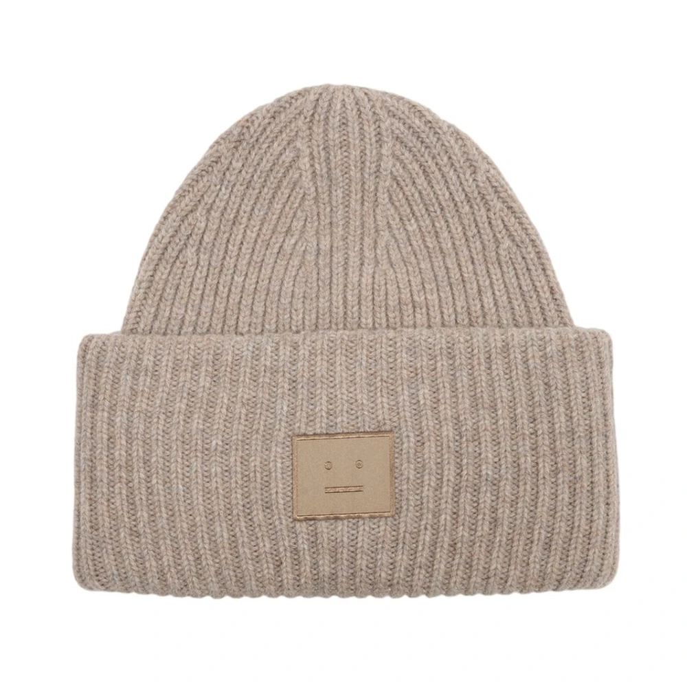 Acne Studios Unisex Beige Large Face Logo Beanie