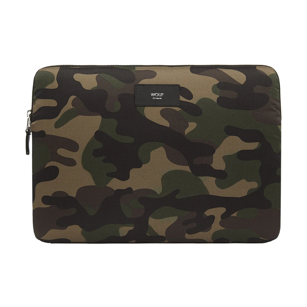 Camouflage Laptop Taske med Guldpræget Læder