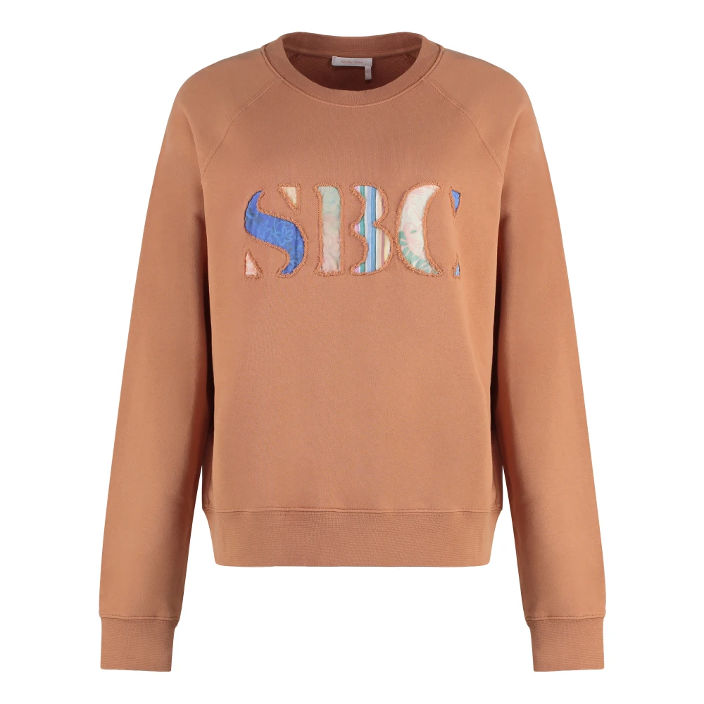 See by Chloé Geribbelde Katoenen Crew-Neck Sweatshirt Pink Dames