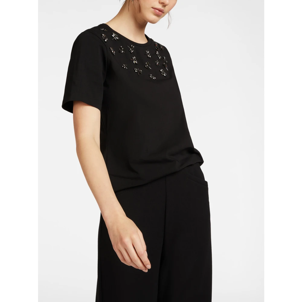 Elena Mirò Casual Katoenen T-Shirt in Zwart Black Dames