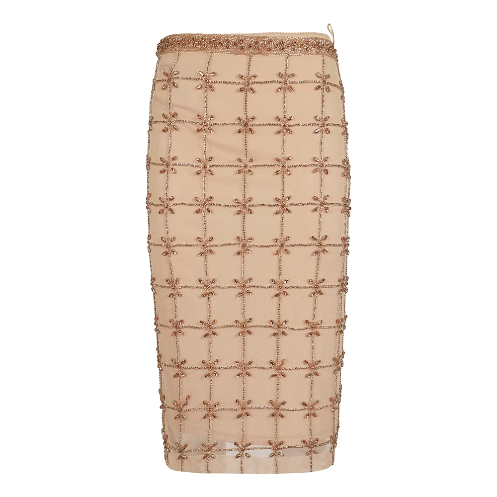 Pinko Women's Beige Midi Skirts, M, Crystal Embellished Skirt