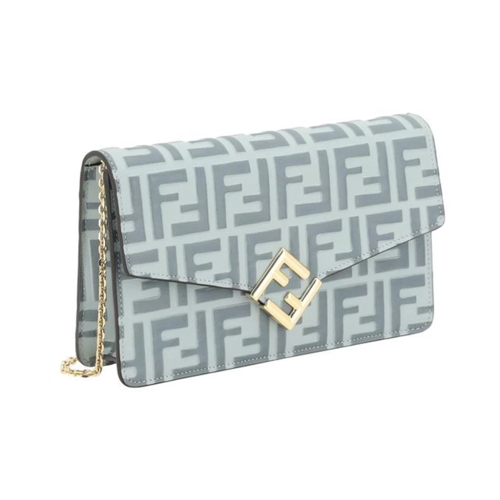 Fendi Diamanten Leren Clutch met Flap Blue Dames