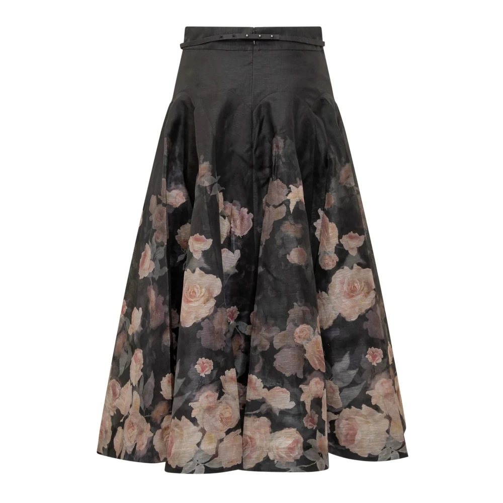 Zimmermann Zwart Zijde Linnen Midi Rok Black Dames