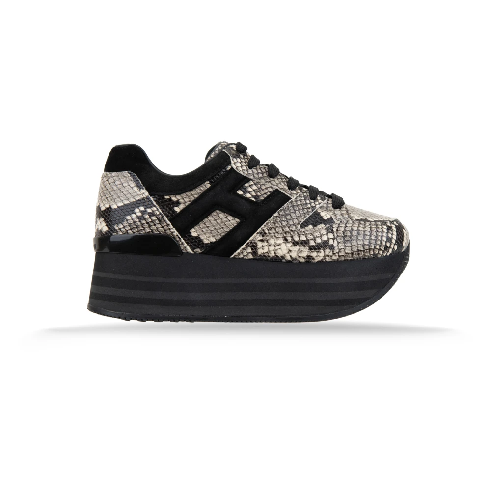 Hogan Leren Sneakers met Slangenprint en Veters Dames Schoenen Zwart