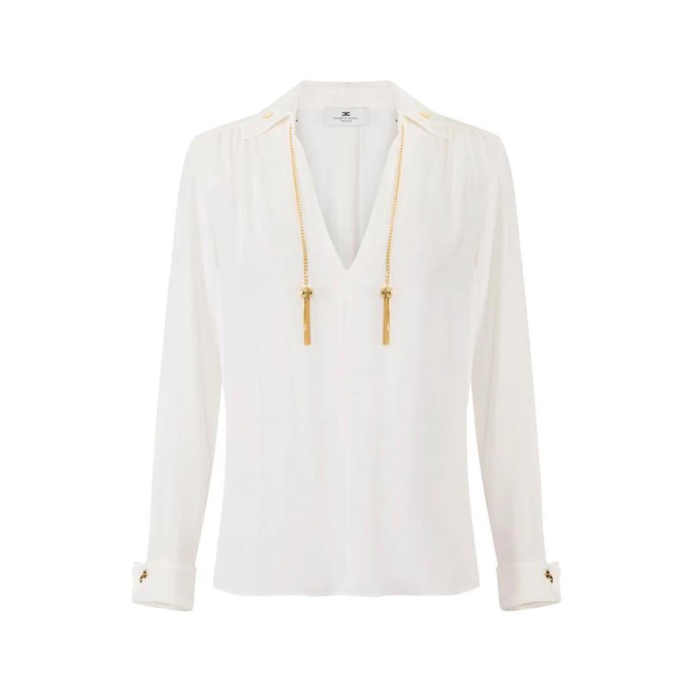 Elisabetta Franchi White Blouses, Female, Xl, Blouse In Georgette With Jewel Details