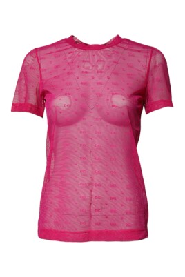 top-rose-en-nylon-transparent-a-manches-courtes