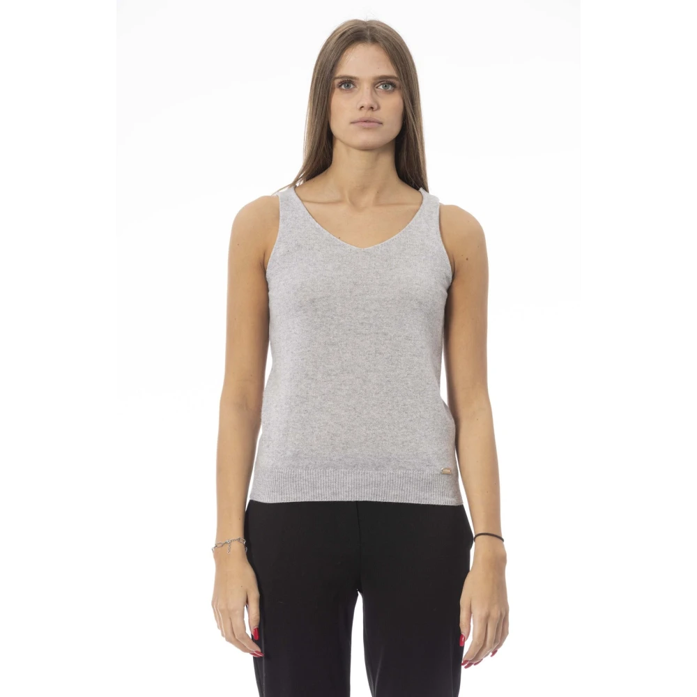 Baldinini Geribbelde tanktop met V-hals Gray Dames