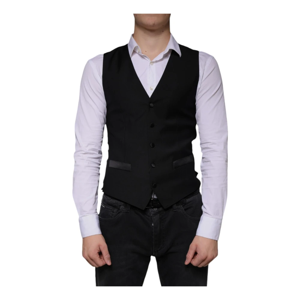 Dolce & Gabbana Men's Black Wool Waistcoat Dress Formal Vest