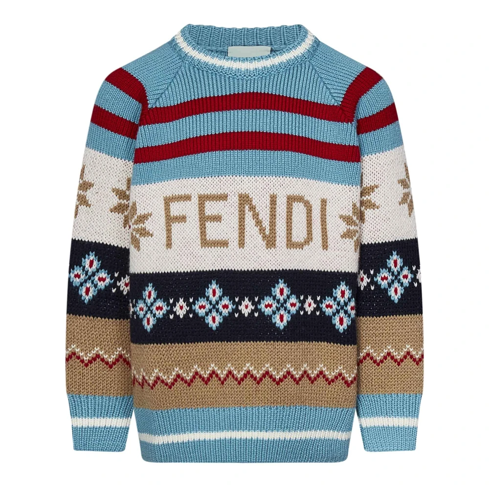 Fendi Geometrisk Jacquardmönster Crewneck Sweater Multicolor, Flicka