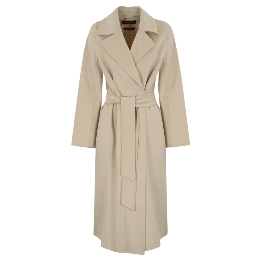 Max Mara Studio Gebonden Wollen Jas White Dames