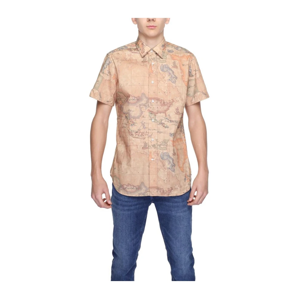 Alviero Martini 1a Classe Beige Korte Mouw Polyester Shirt Beige Heren