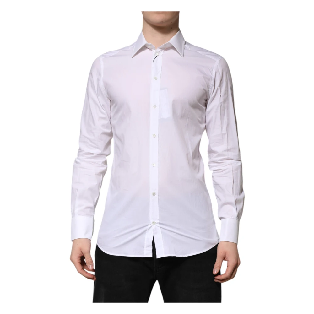 Dolce & Gabbana Men's White Formal Shirts, S, Gold Long Sleeves Formal Shirt