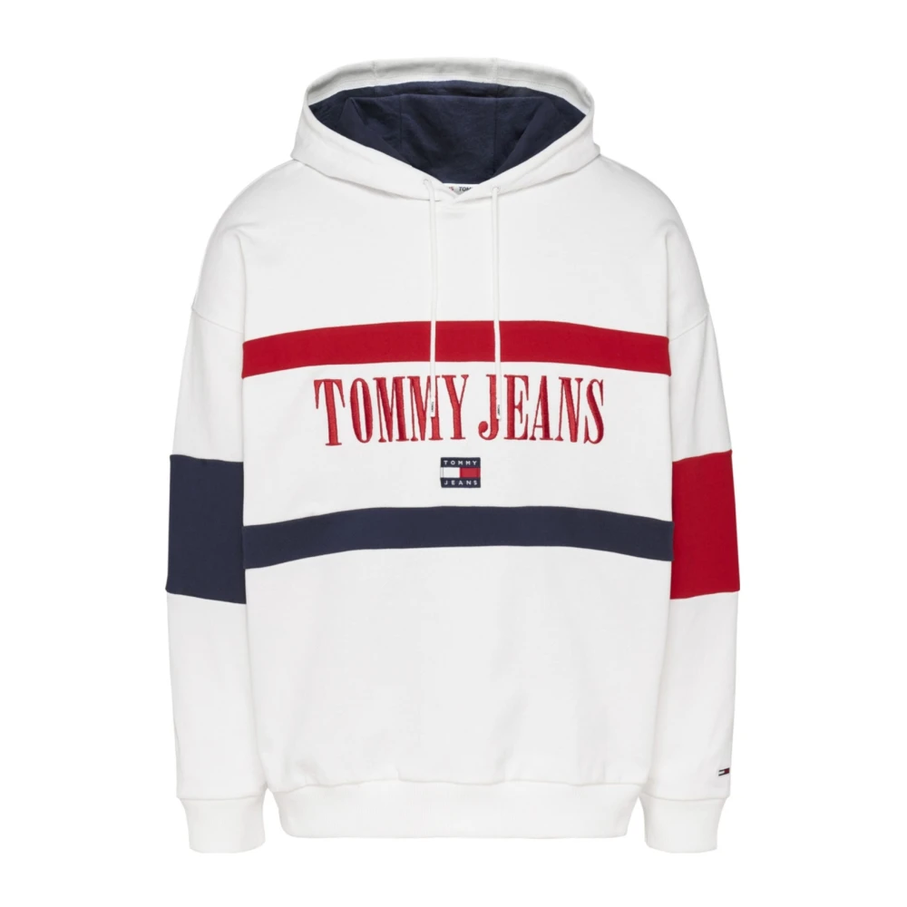 Tommy Jeans Men's White Cotton Hoodie With Logo - Hoodies - L - Sweatshirts & Hoodies