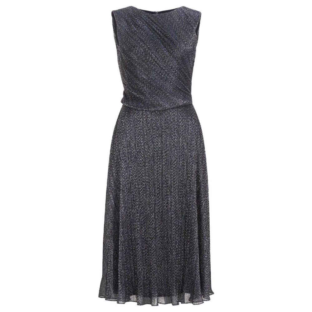 Swing Geplooid Midi Jurk met Metallic Blue Dames