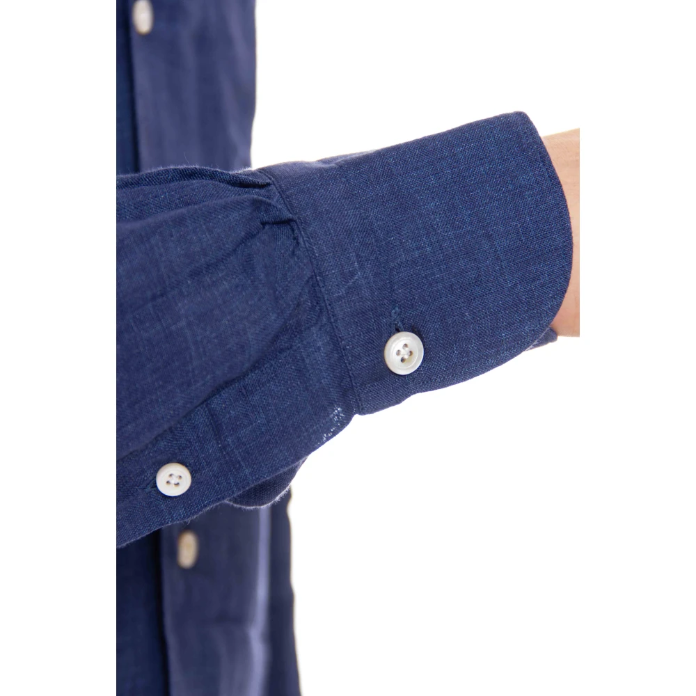 Finamore Blauw Linnen Overhemd met Handgemaakte Details Blue Heren