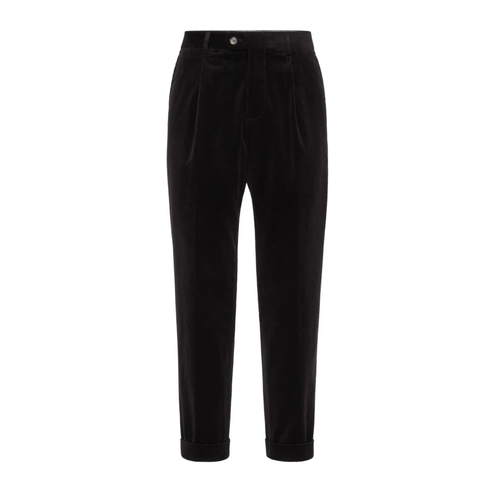 BRUNELLO CUCINELLI Zwarte Corduroy Broek met Plooien Black Heren