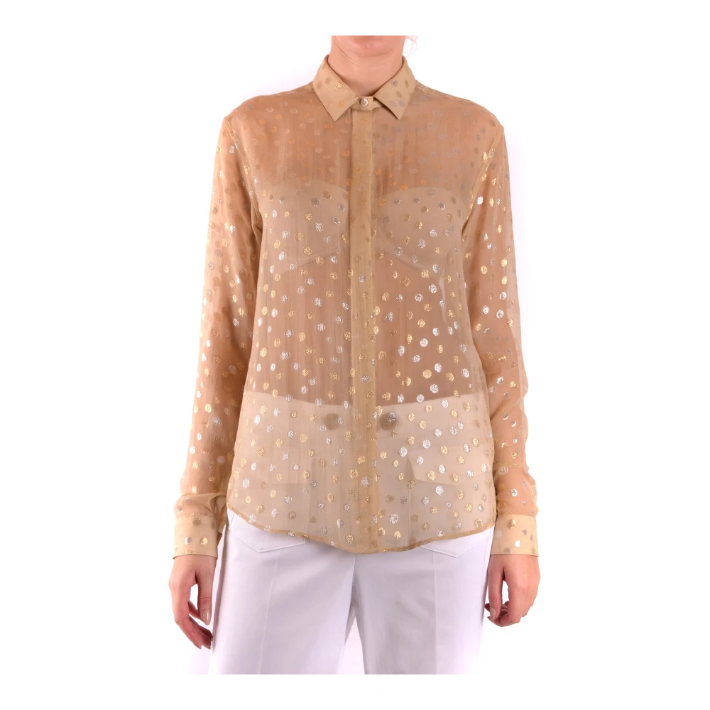 Saint Laurent Luxe Beige Zijden Shirt Ss18 Brown Dames